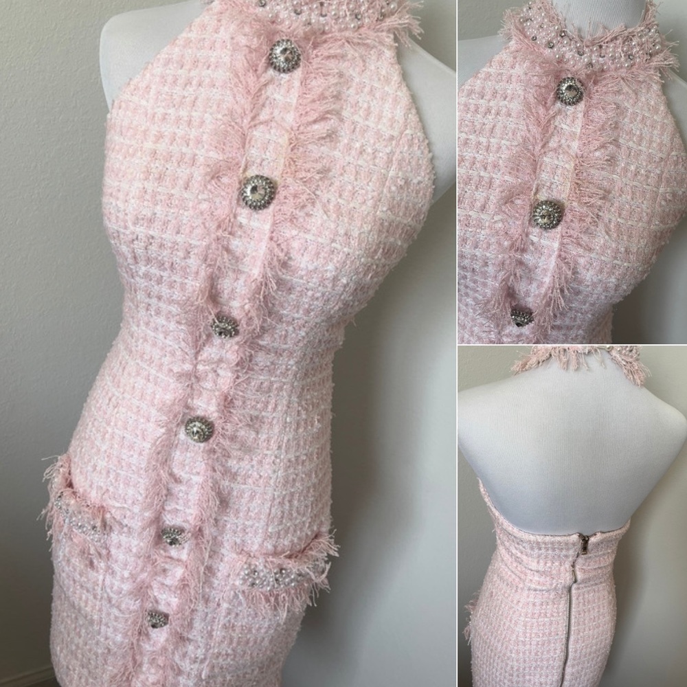 Pink Tweed Halter Top Dress